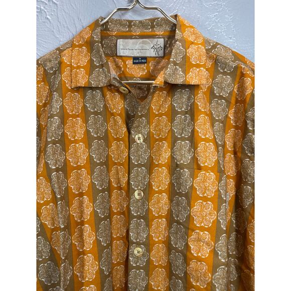 Prana Shirt Mens Orange Brown Hawaiian Geometric Summer Short Sleeve Size Medium - Picture 3 of 5